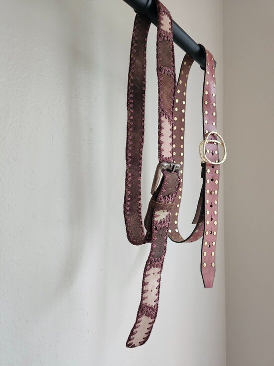 We The Free Free People Lasso Cognac Leather Studded Belt Patchwork Suede Belts
